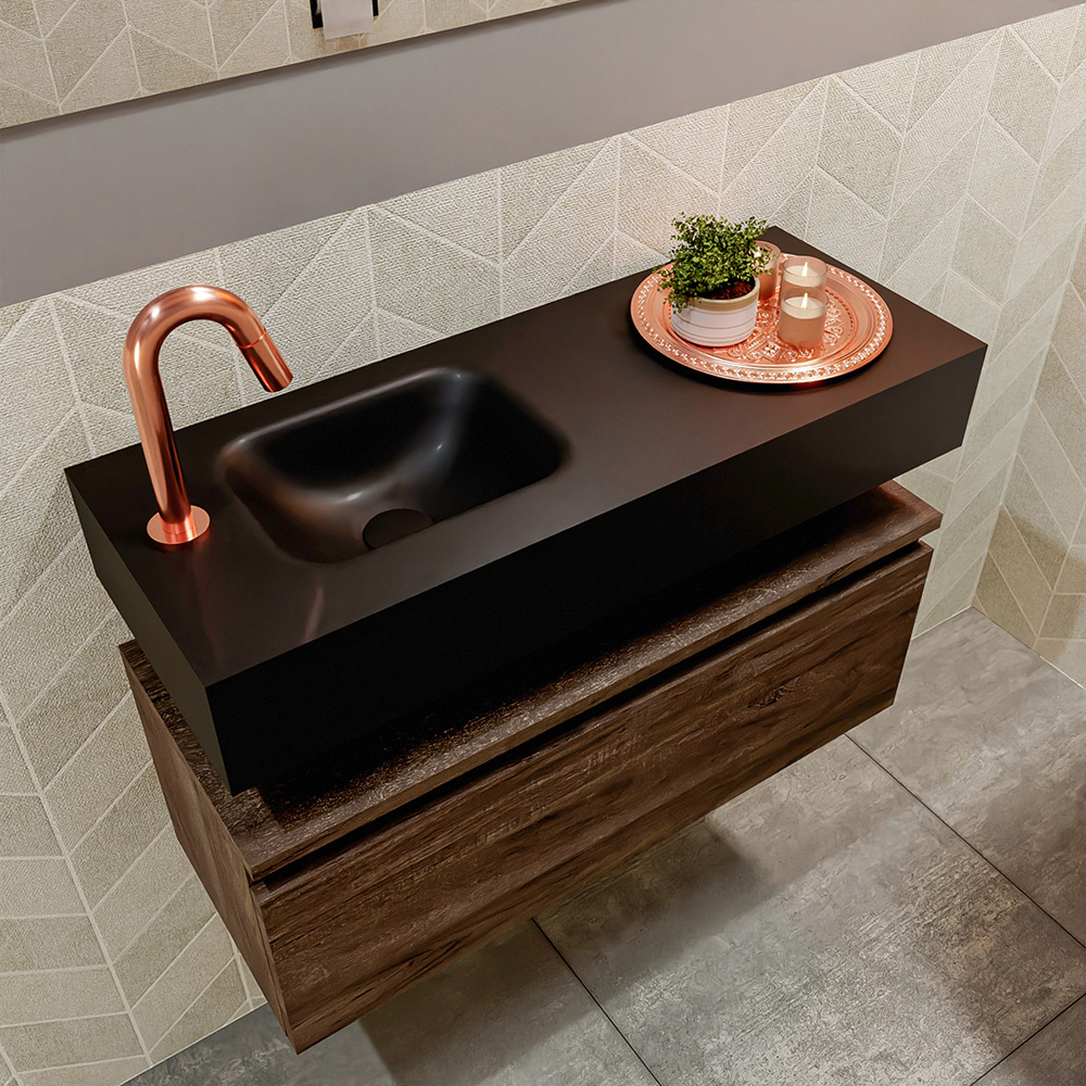 MONDIAZ ANDOR 80cm toiletmeubel dark brown. LEX 80cm wastafel urban positie links. Met 1 kraangat - Afbeelding 2