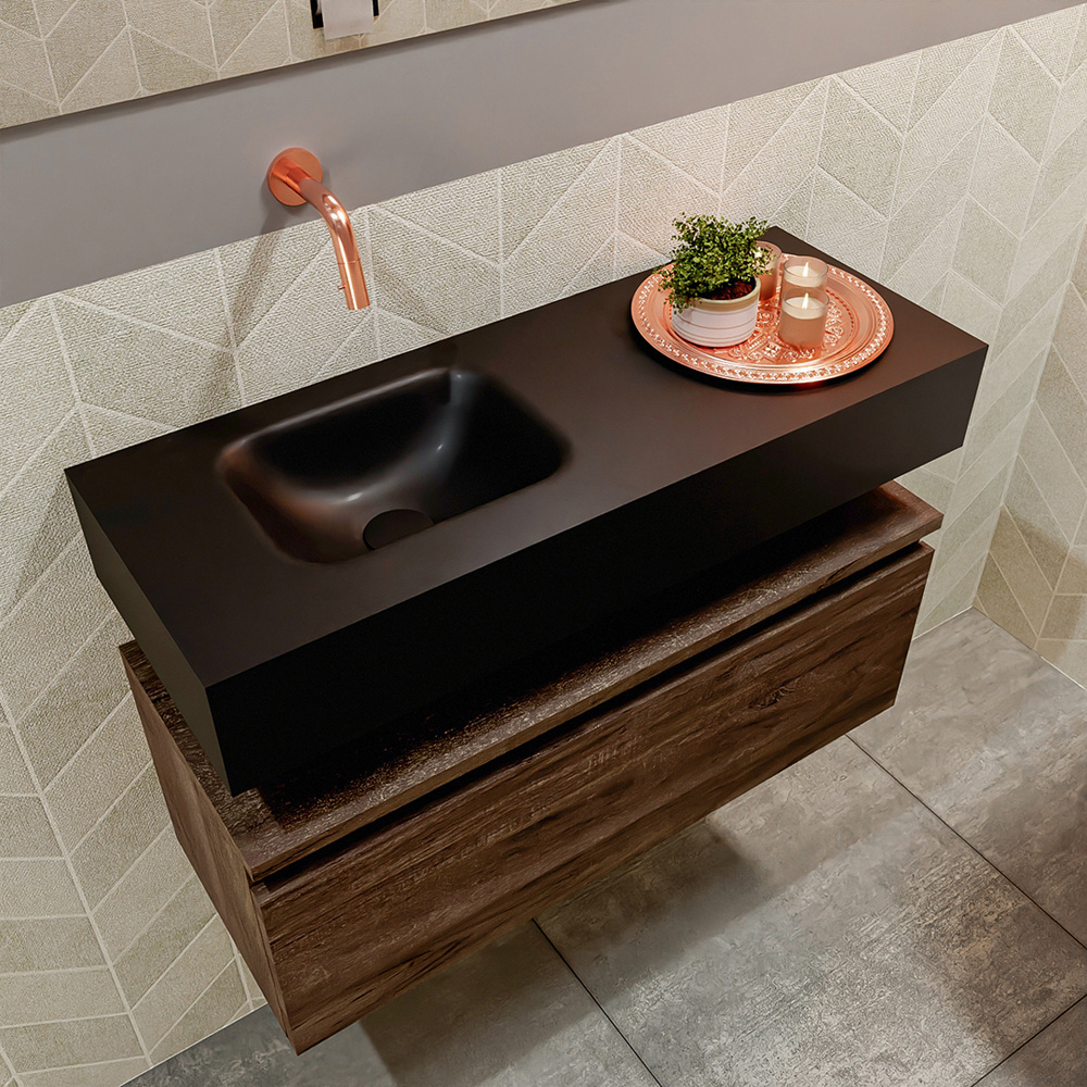 MONDIAZ ANDOR 80cm toiletmeubel dark brown. LEX 80cm wastafel urban positie links. Zonder kraangat - Afbeelding 2