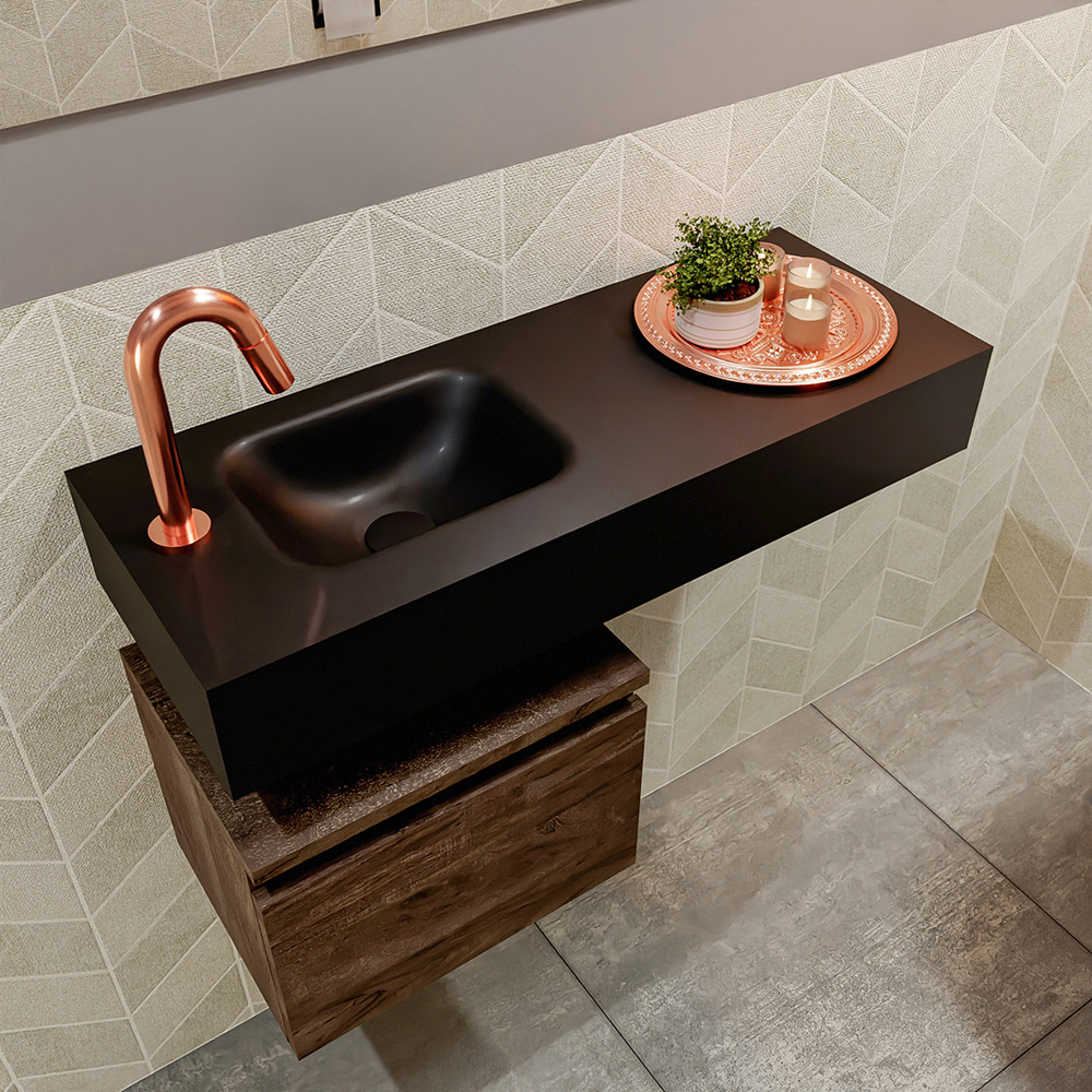 MONDIAZ ANDOR 40cm toiletmeubel dark brown. LEX 80cm wastafel urban positie links. Met 1 kraangat - Afbeelding 2