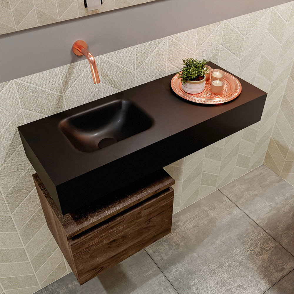 MONDIAZ ANDOR 40cm toiletmeubel dark brown. LEX 80cm wastafel urban positie links. Zonder kraangat - Afbeelding 2