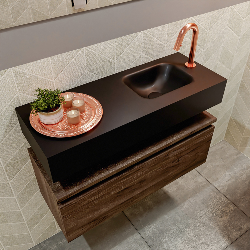 MONDIAZ ANDOR 80cm toiletmeubel dark brown. LEX 80cm wastafel urban positie rechts. Met 1 kraangat - Afbeelding 2
