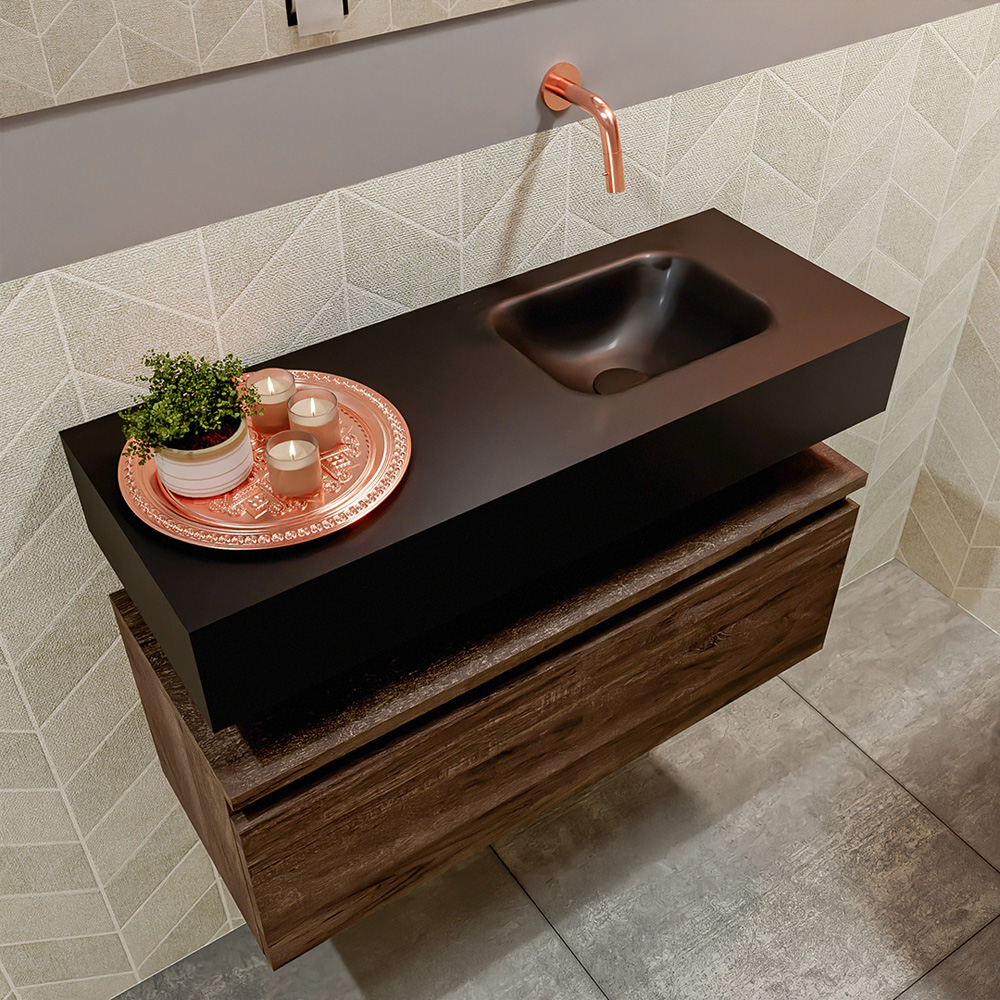 MONDIAZ ANDOR 80cm toiletmeubel dark brown. LEX 80cm wastafel urban positie rechts. Zonder kraangat - Afbeelding 2