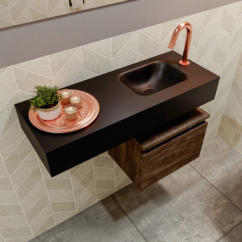 MONDIAZ ANDOR 40cm toiletmeubel dark brown. LEX 80cm wastafel urban positie rechts. Met 1 kraangat - Afbeelding 2