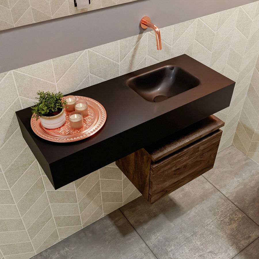 MONDIAZ ANDOR 40cm toiletmeubel dark brown. LEX 80cm wastafel urban positie rechts. Zonder kraangat - Afbeelding 2
