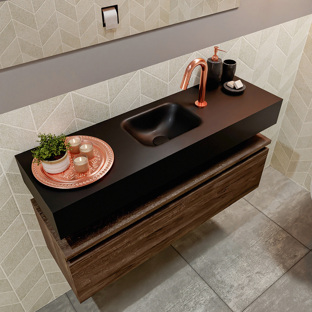 MONDIAZ ANDOR 100cm toiletmeubel dark brown. LEX 100cm wastafel urban positie midden. Met 1 kraangat - Afbeelding 2