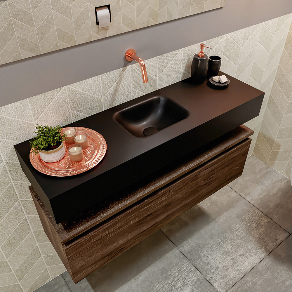 MONDIAZ ANDOR 100cm toiletmeubel dark brown. LEX 100cm wastafel urban positie midden. Zonder kraangat - Afbeelding 2
