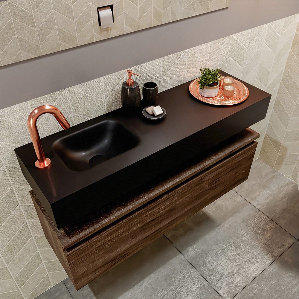 MONDIAZ ANDOR 100cm toiletmeubel dark brown. LEX 100cm wastafel urban positie links. Met 1 kraangat - Afbeelding 2