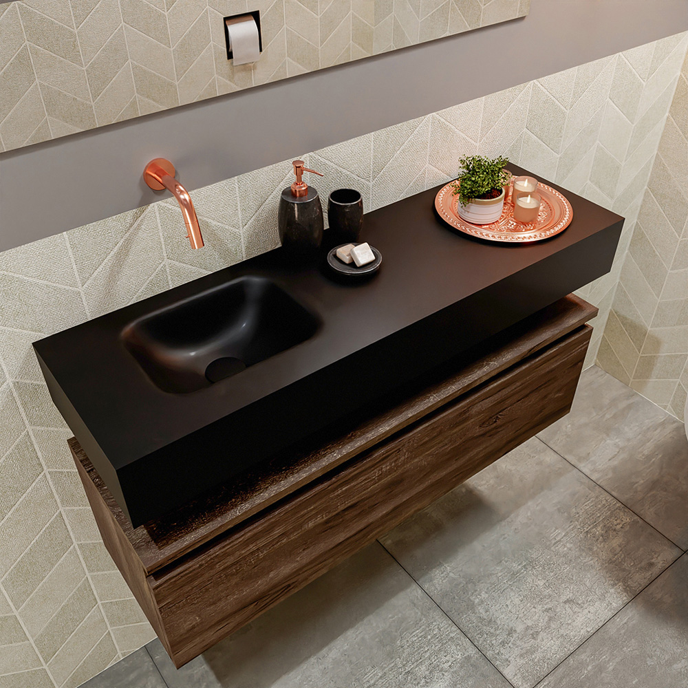 MONDIAZ ANDOR 100cm toiletmeubel dark brown. LEX 100cm wastafel urban positie links. Zonder kraangat - Afbeelding 2