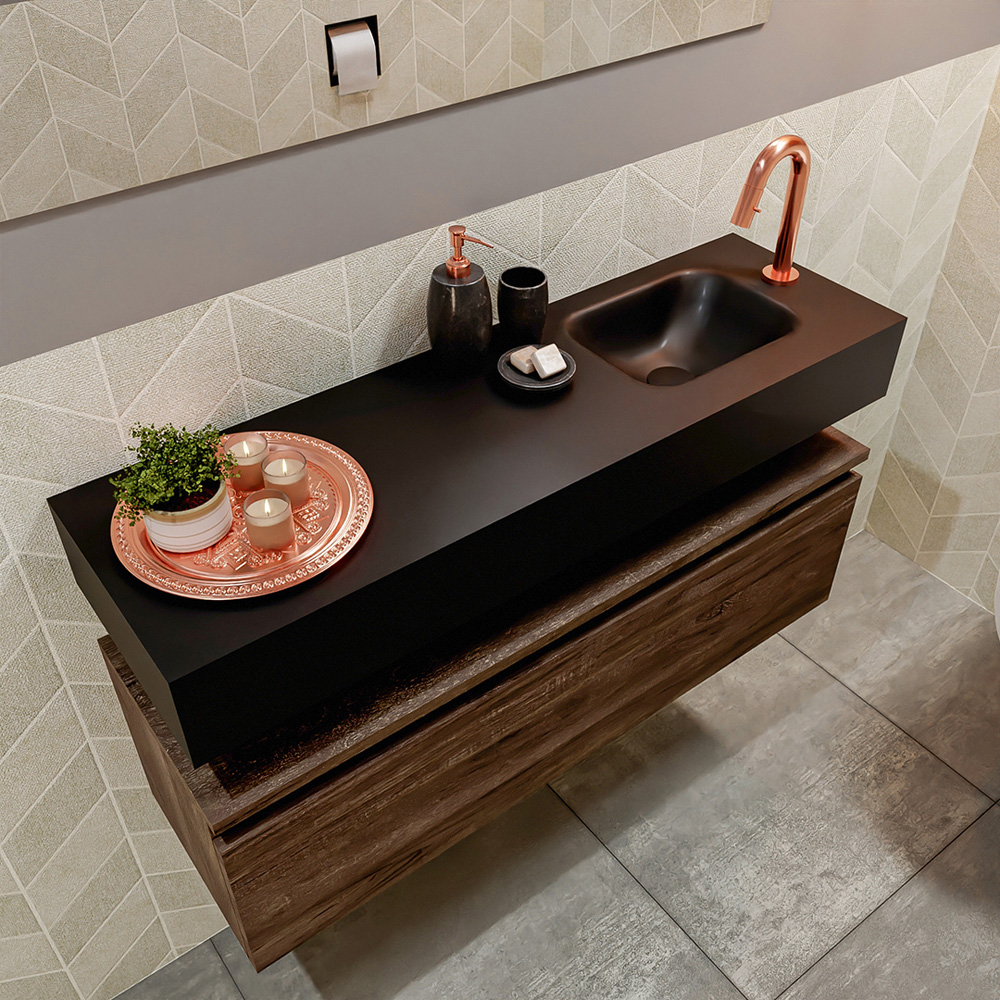 MONDIAZ ANDOR 100cm toiletmeubel dark brown. LEX 100cm wastafel urban positie rechts. Met 1 kraangat - Afbeelding 2