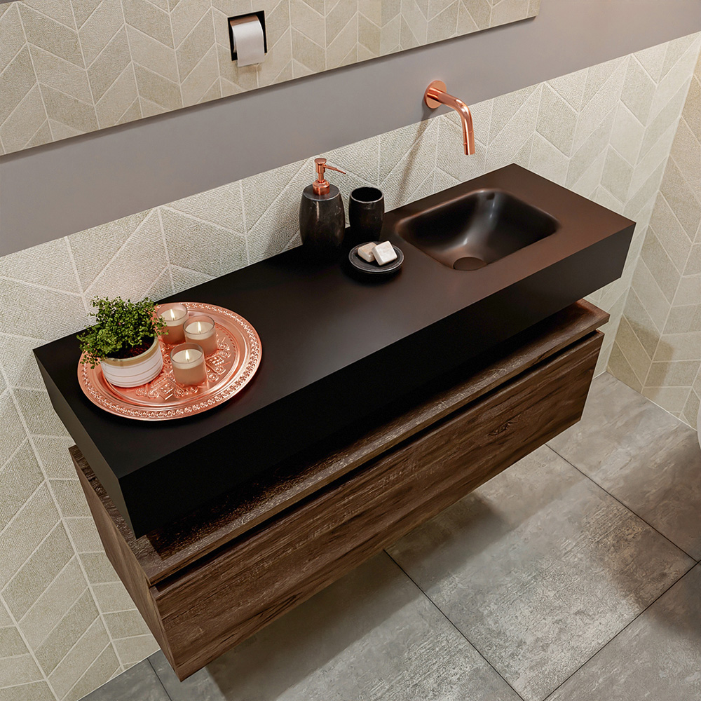 MONDIAZ ANDOR 100cm toiletmeubel dark brown. LEX 100cm wastafel urban positie rechts. Zonder kraangat - Afbeelding 2