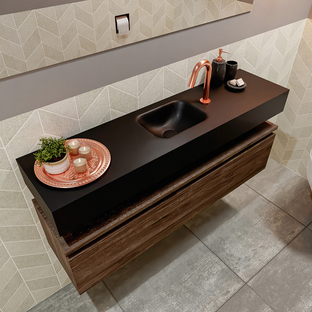 MONDIAZ ANDOR 120cm toiletmeubel dark brown. LEX 120cm wastafel urban positie midden. Met 1 kraangat - Afbeelding 2