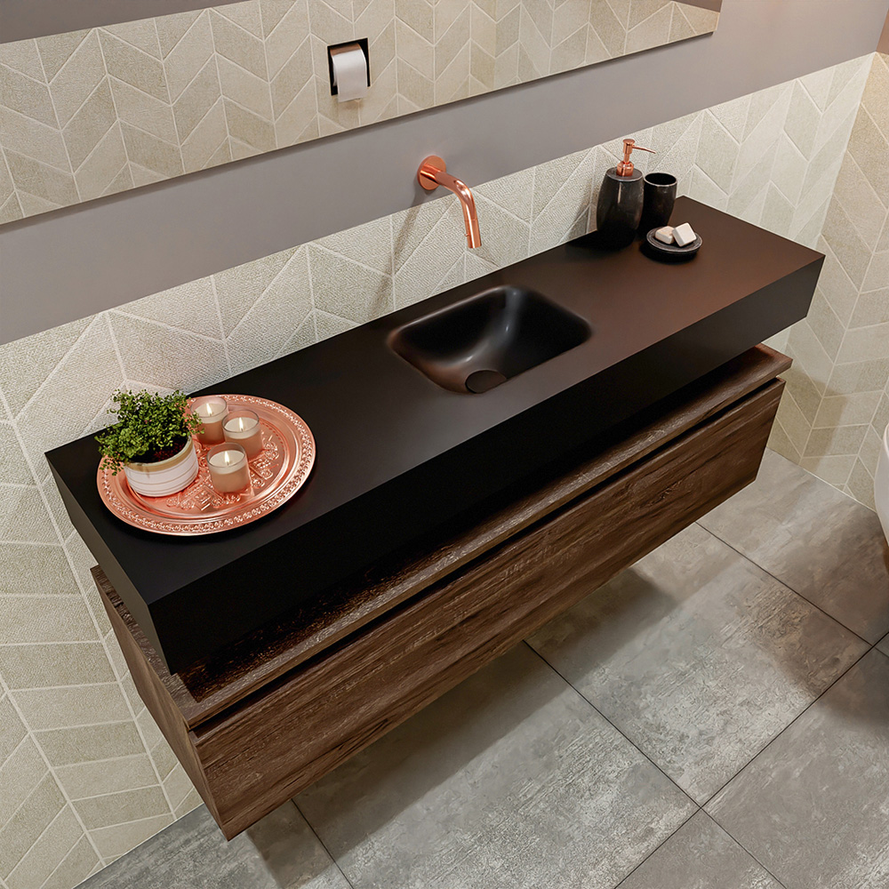 MONDIAZ ANDOR 120cm toiletmeubel dark brown. LEX 120cm wastafel urban positie midden. Zonder kraangat - Afbeelding 2
