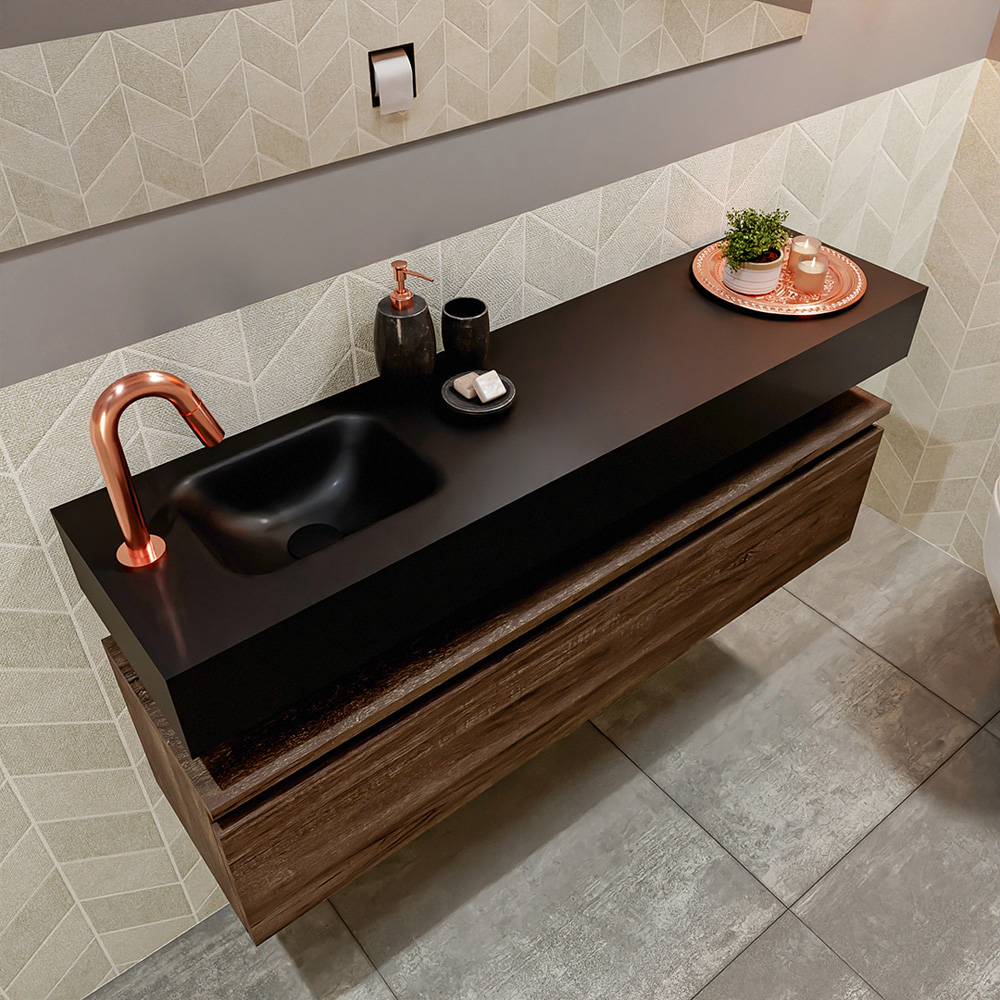MONDIAZ ANDOR 120cm toiletmeubel dark brown. LEX 120cm wastafel urban positie links. Met 1 kraangat - Afbeelding 2