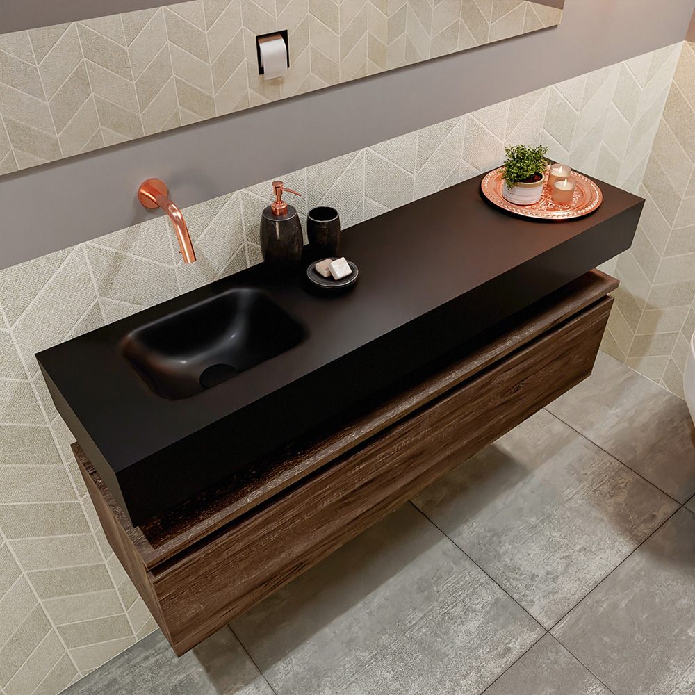 MONDIAZ ANDOR 120cm toiletmeubel dark brown. LEX 120cm wastafel urban positie links. Zonder kraangat - Afbeelding 2