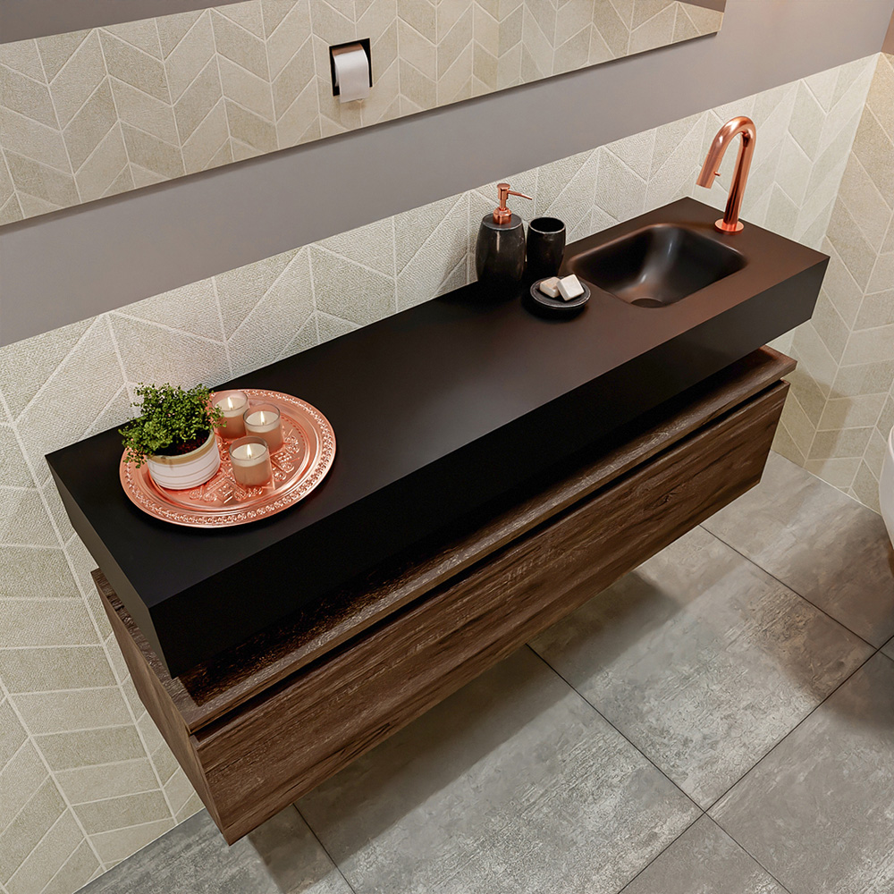 MONDIAZ ANDOR 120cm toiletmeubel dark brown. LEX 120cm wastafel urban positie rechts. Met 1 kraangat - Afbeelding 2