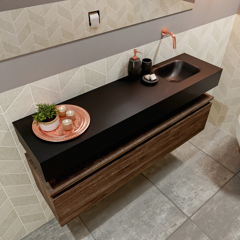 MONDIAZ ANDOR 120cm toiletmeubel dark brown. LEX 120cm wastafel urban positie rechts. Zonder kraangat - Afbeelding 2