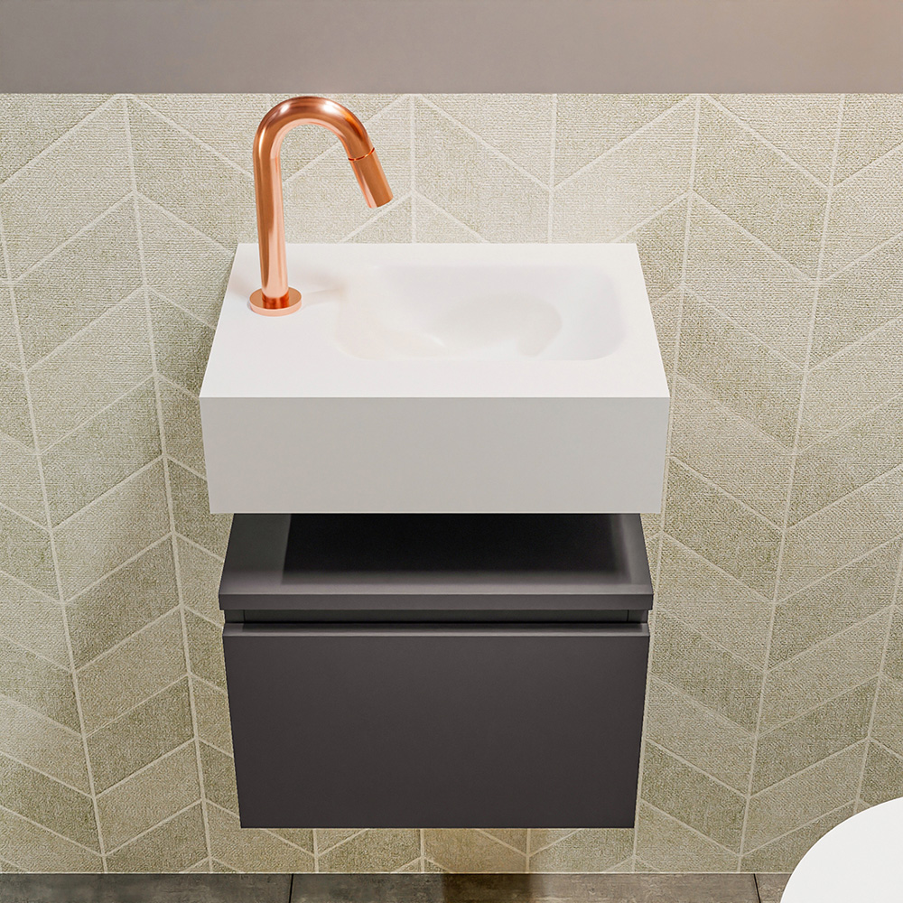 MONDIAZ ANDOR 40cm toiletmeubel dark grey. LEX 40cm wastafel talc positie rechts. Met 1 kraangat - Afbeelding 3