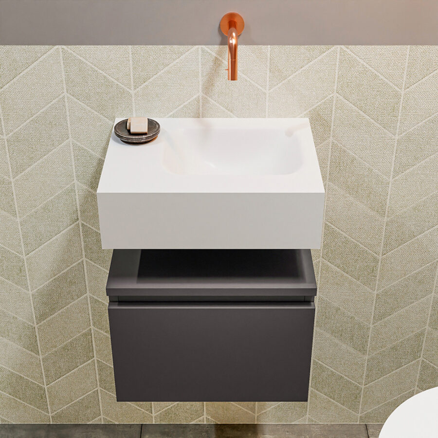 MONDIAZ ANDOR 40cm toiletmeubel dark grey. LEX 40cm wastafel talc positie rechts. Zonder kraangat - Afbeelding 3