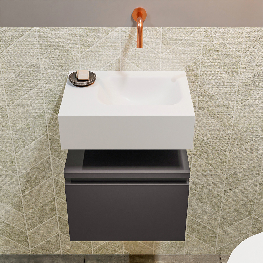 MONDIAZ ANDOR 40cm toiletmeubel dark grey. LEX 40cm wastafel talc positie rechts. Zonder kraangat - Afbeelding 3