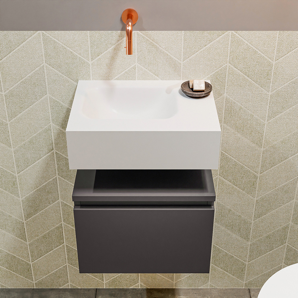 MONDIAZ ANDOR 40cm toiletmeubel dark grey. LEX 40cm wastafel talc positie links. Zonder kraangat - Afbeelding 3