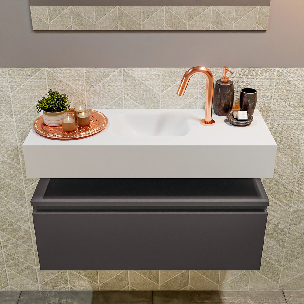 MONDIAZ ANDOR 80cm toiletmeubel dark grey. LEX 80cm wastafel talc positie midden. Met 1 kraangat - Afbeelding 3