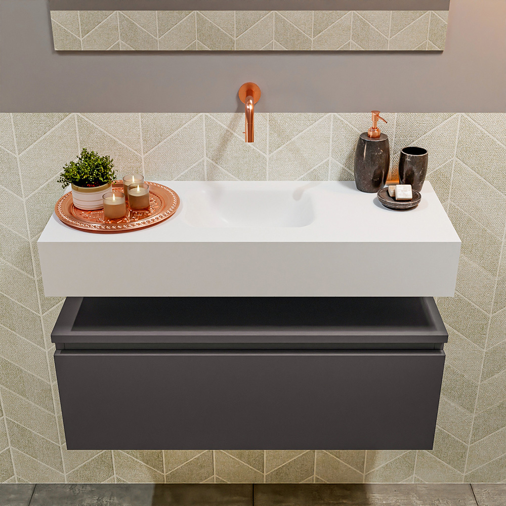 MONDIAZ ANDOR 80cm toiletmeubel dark grey. LEX 80cm wastafel talc positie midden. Zonder kraangat - Afbeelding 3