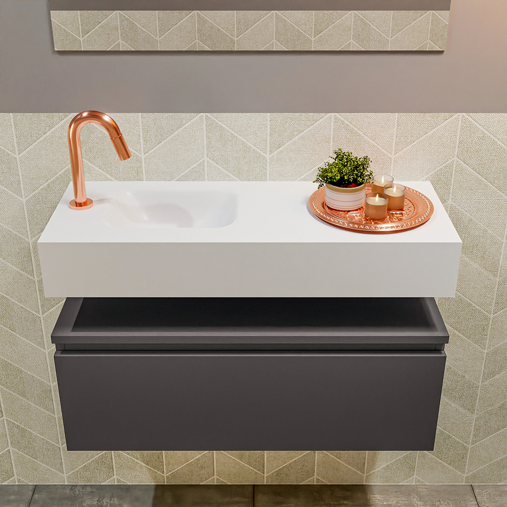MONDIAZ ANDOR 80cm toiletmeubel dark grey. LEX 80cm wastafel talc positie links. Met 1 kraangat - Afbeelding 3