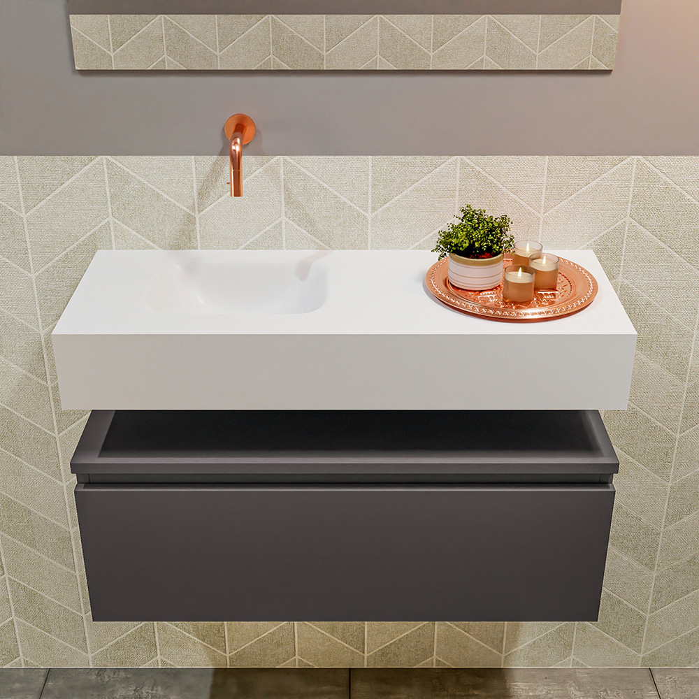 MONDIAZ ANDOR 80cm toiletmeubel dark grey. LEX 80cm wastafel talc positie links. Zonder kraangat - Afbeelding 3