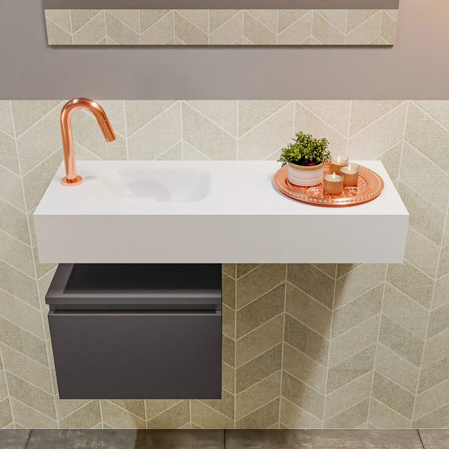MONDIAZ ANDOR 40cm toiletmeubel dark grey. LEX 80cm wastafel talc positie links. Met 1 kraangat - Afbeelding 3
