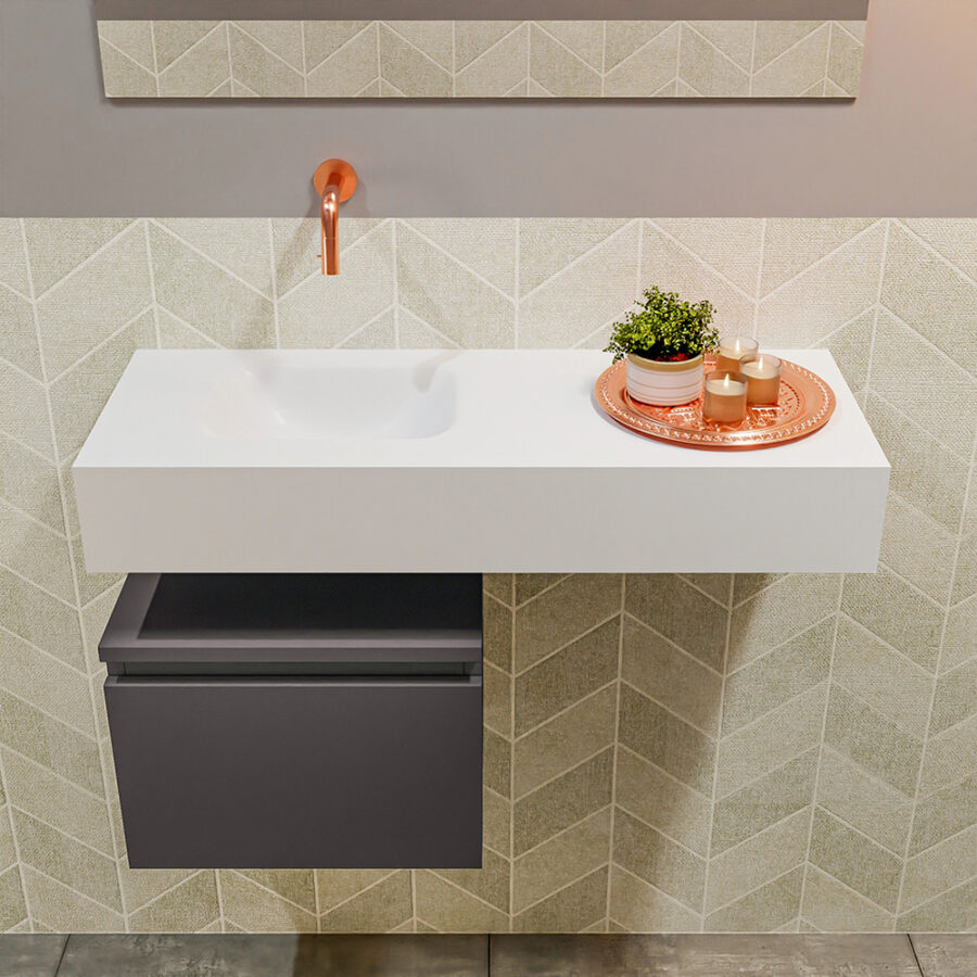 MONDIAZ ANDOR 40cm toiletmeubel dark grey. LEX 80cm wastafel talc positie links. Zonder kraangat - Afbeelding 3