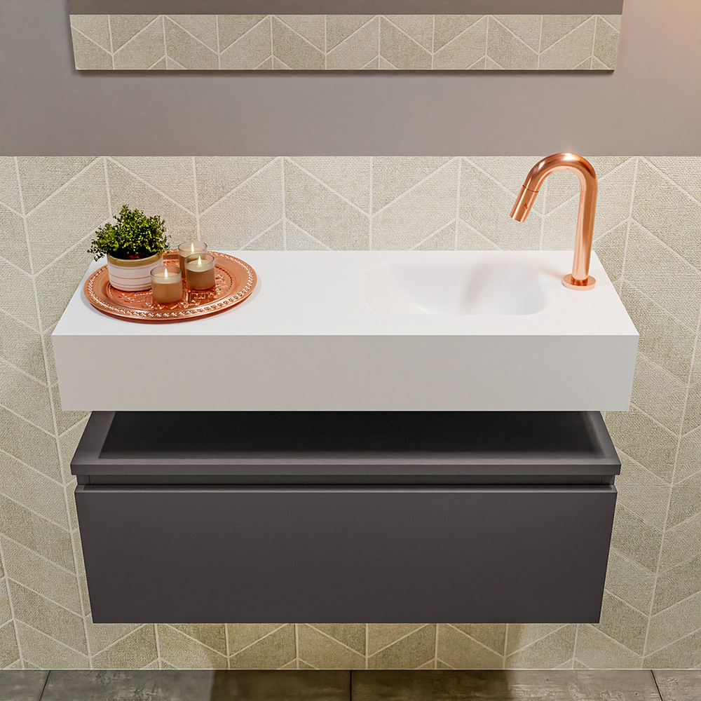 MONDIAZ ANDOR 80cm toiletmeubel dark grey. LEX 80cm wastafel talc positie rechts. Met 1 kraangat - Afbeelding 3