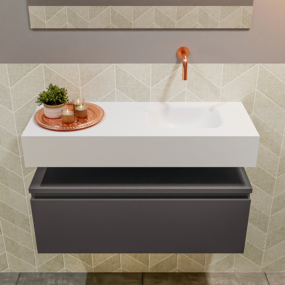 MONDIAZ ANDOR 80cm toiletmeubel dark grey. LEX 80cm wastafel talc positie rechts. Zonder kraangat - Afbeelding 3