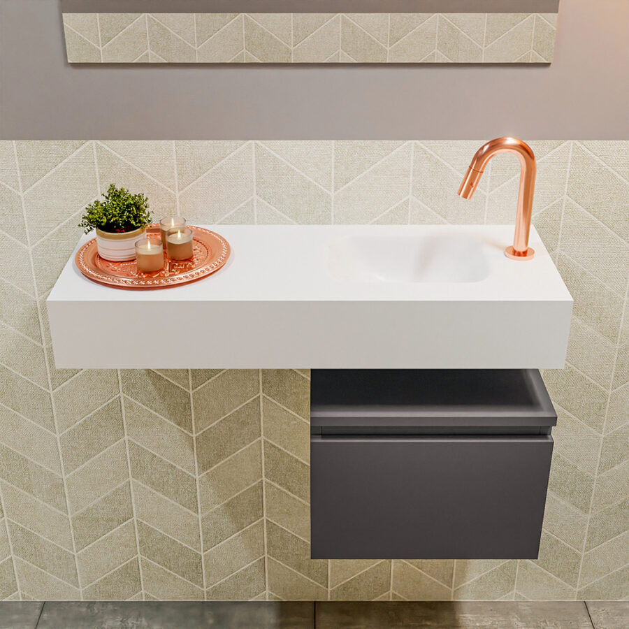 MONDIAZ ANDOR 40cm toiletmeubel dark grey. LEX 80cm wastafel talc positie rechts. Met 1 kraangat - Afbeelding 3