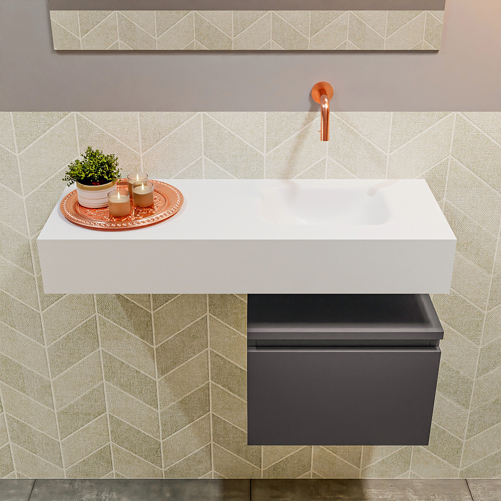 MONDIAZ ANDOR 40cm toiletmeubel dark grey. LEX 80cm wastafel talc positie rechts. Zonder kraangat - Afbeelding 3