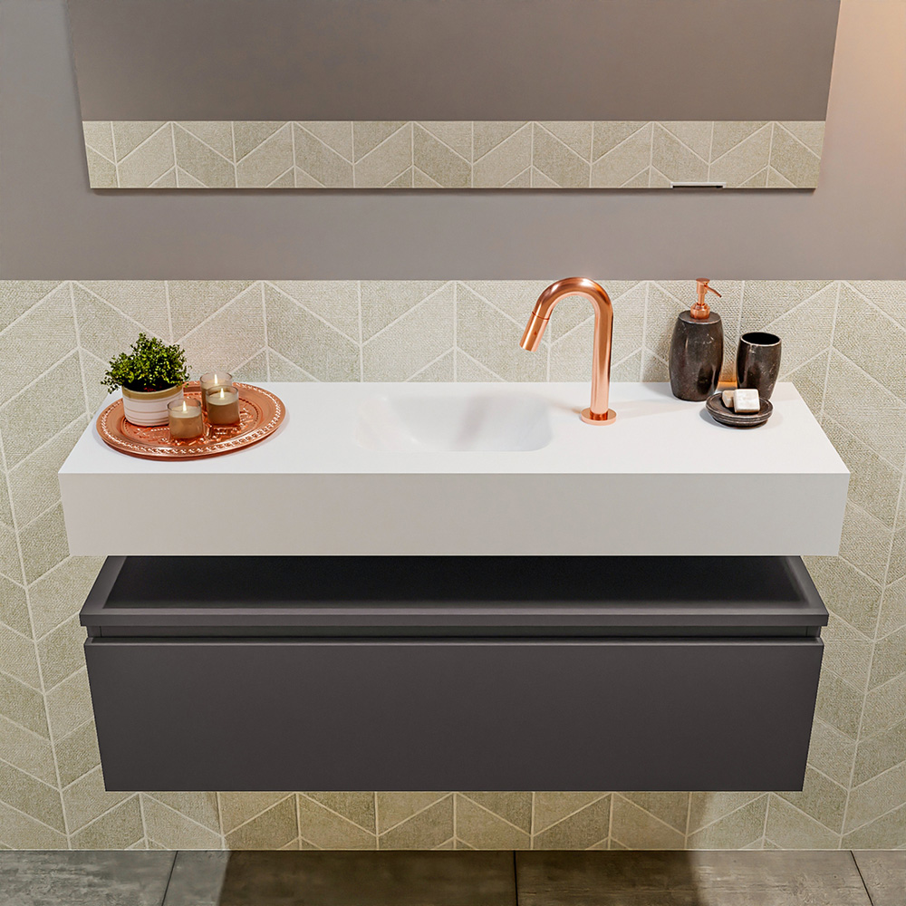 MONDIAZ ANDOR 100cm toiletmeubel dark grey. LEX 100cm wastafel talc positie midden. Met 1 kraangat - Afbeelding 3
