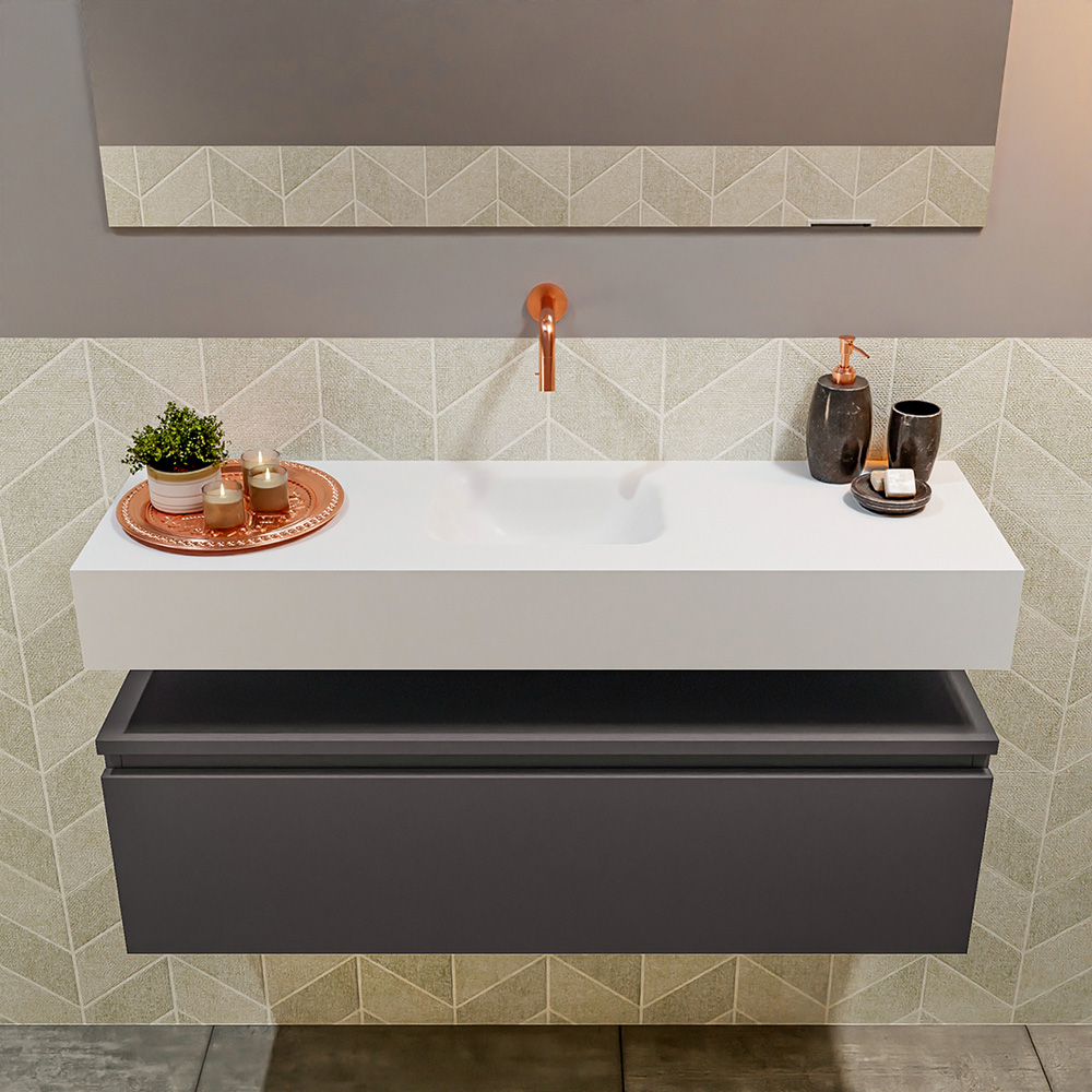 MONDIAZ ANDOR 100cm toiletmeubel dark grey. LEX 100cm wastafel talc positie midden. Zonder kraangat - Afbeelding 3