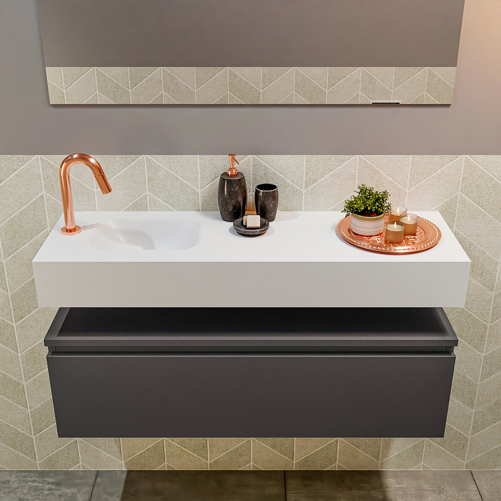 MONDIAZ ANDOR 100cm toiletmeubel dark grey. LEX 100cm wastafel talc positie links. Met 1 kraangat - Afbeelding 3