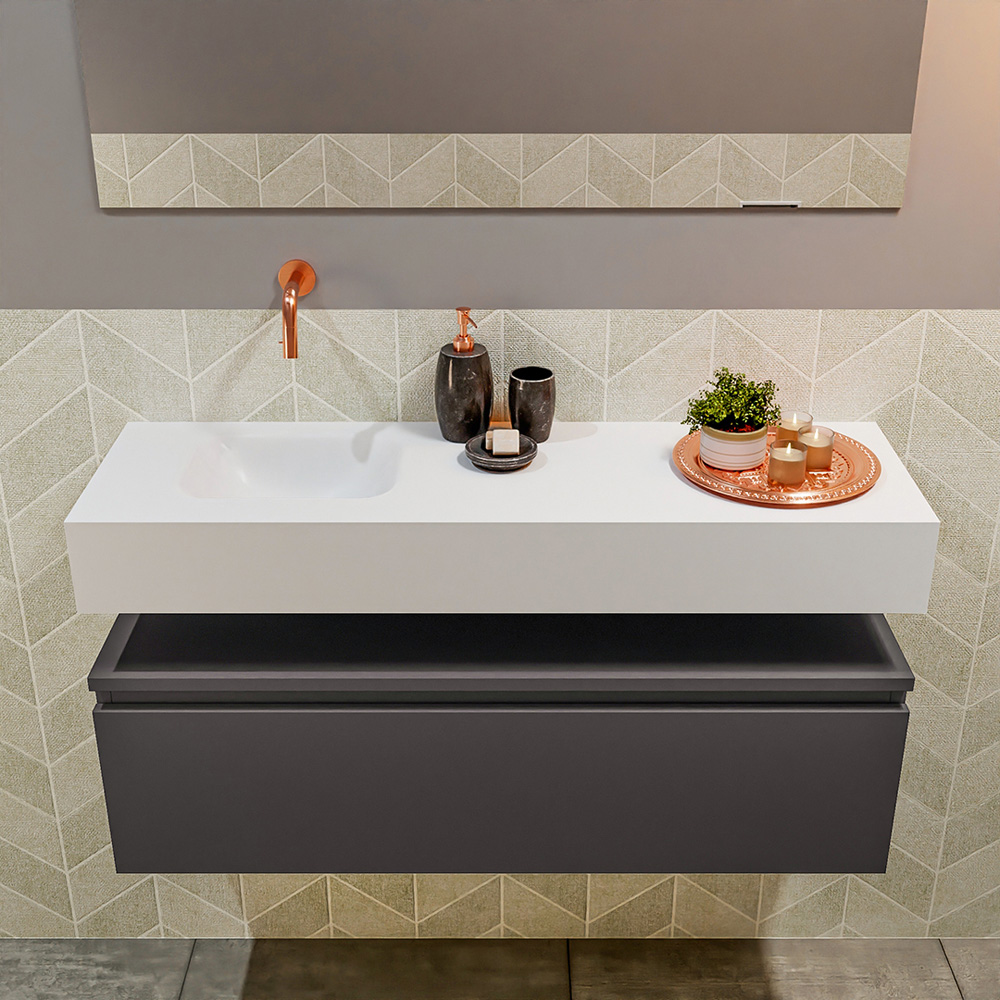 MONDIAZ ANDOR 100cm toiletmeubel dark grey. LEX 100cm wastafel talc positie links. Zonder kraangat - Afbeelding 3