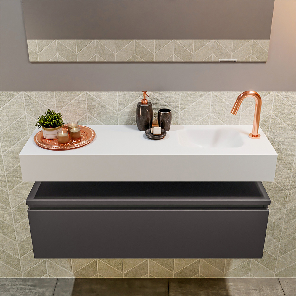 MONDIAZ ANDOR 100cm toiletmeubel dark grey. LEX 100cm wastafel talc positie rechts. Met 1 kraangat - Afbeelding 3