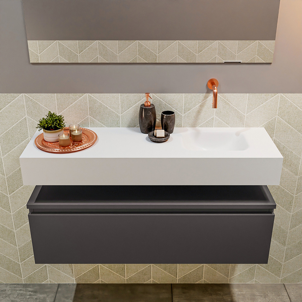 MONDIAZ ANDOR 100cm toiletmeubel dark grey. LEX 100cm wastafel talc positie rechts. Zonder kraangat - Afbeelding 3