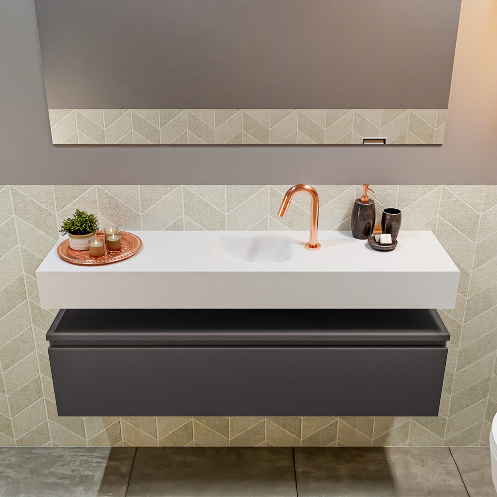 MONDIAZ ANDOR 120cm toiletmeubel dark grey. LEX 120cm wastafel talc positie midden. Met 1 kraangat - Afbeelding 3
