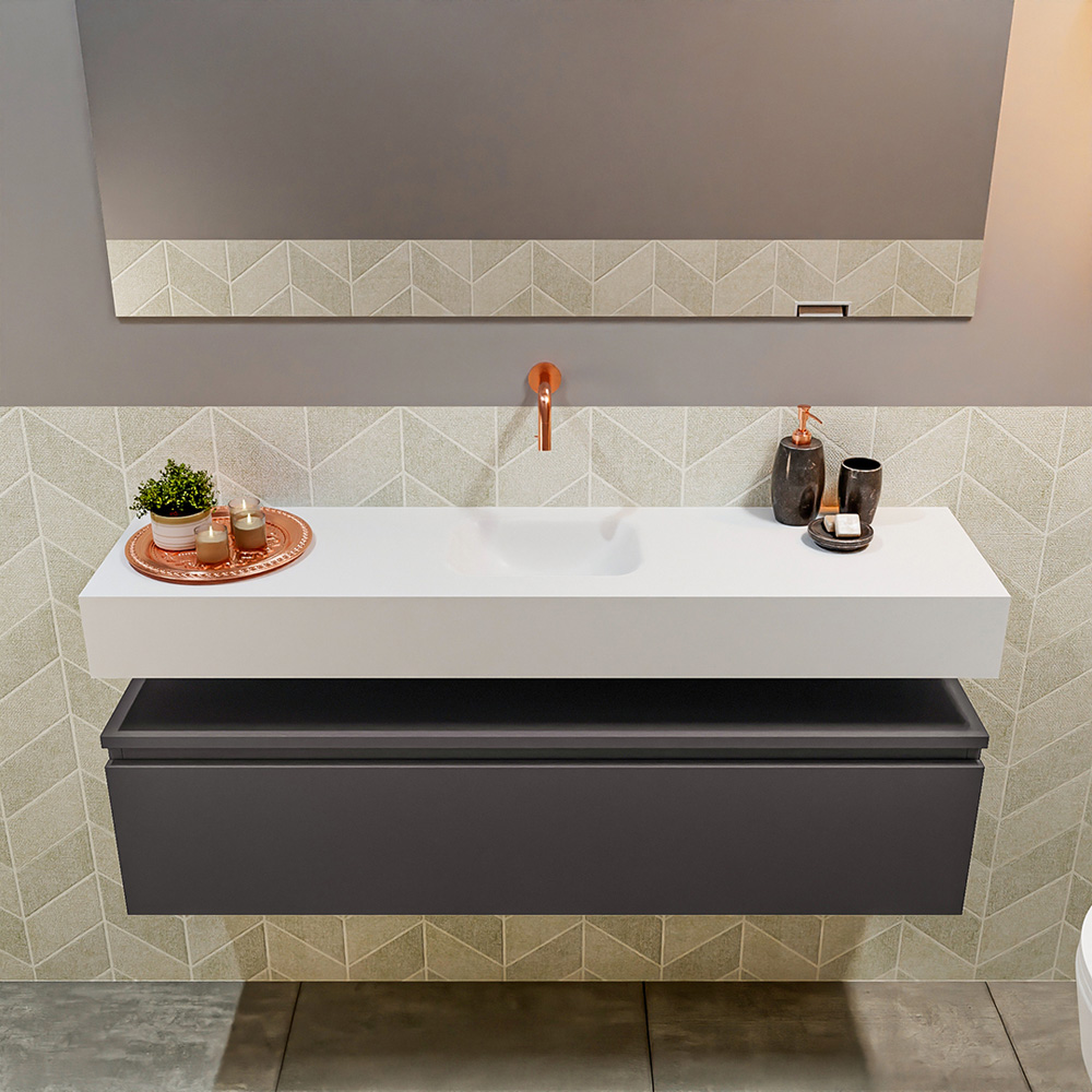 MONDIAZ ANDOR 120cm toiletmeubel dark grey. LEX 120cm wastafel talc positie midden. Zonder kraangat - Afbeelding 3