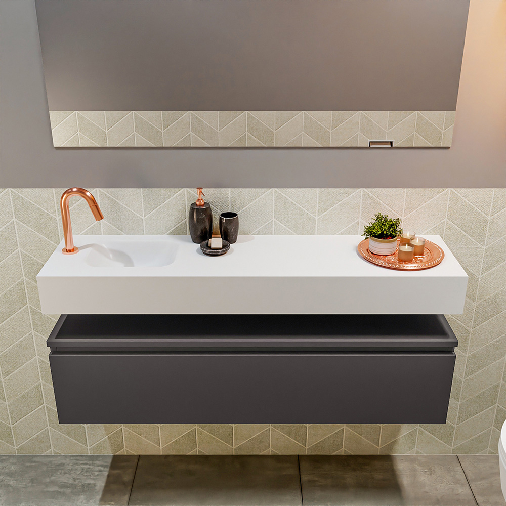 MONDIAZ ANDOR 120cm toiletmeubel dark grey. LEX 120cm wastafel talc positie links. Met 1 kraangat - Afbeelding 3