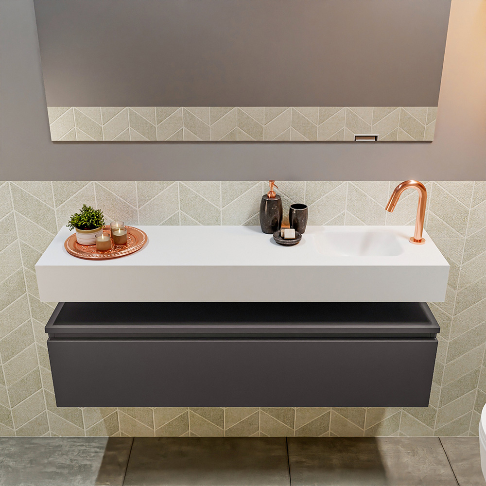 MONDIAZ ANDOR 120cm toiletmeubel dark grey. LEX 120cm wastafel talc positie rechts. Met 1 kraangat - Afbeelding 3