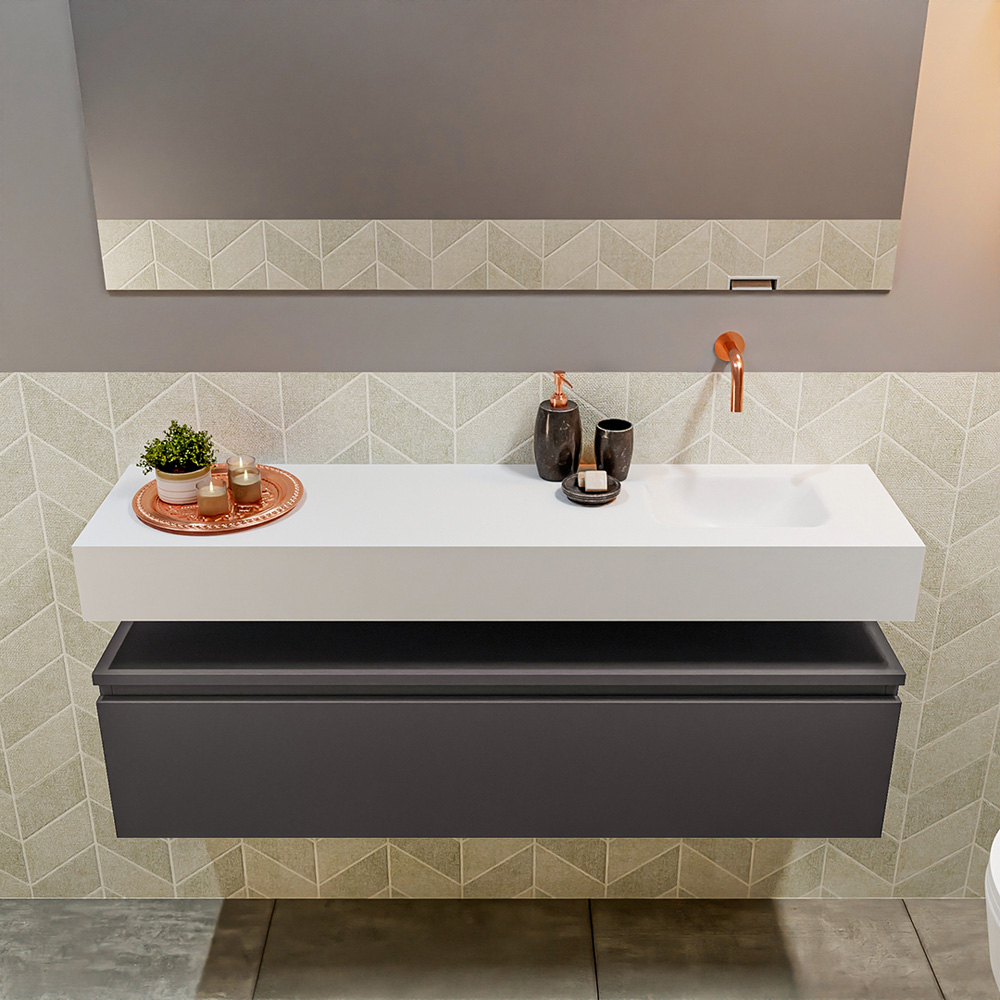 MONDIAZ ANDOR 120cm toiletmeubel dark grey. LEX 120cm wastafel talc positie rechts. Zonder kraangat - Afbeelding 3