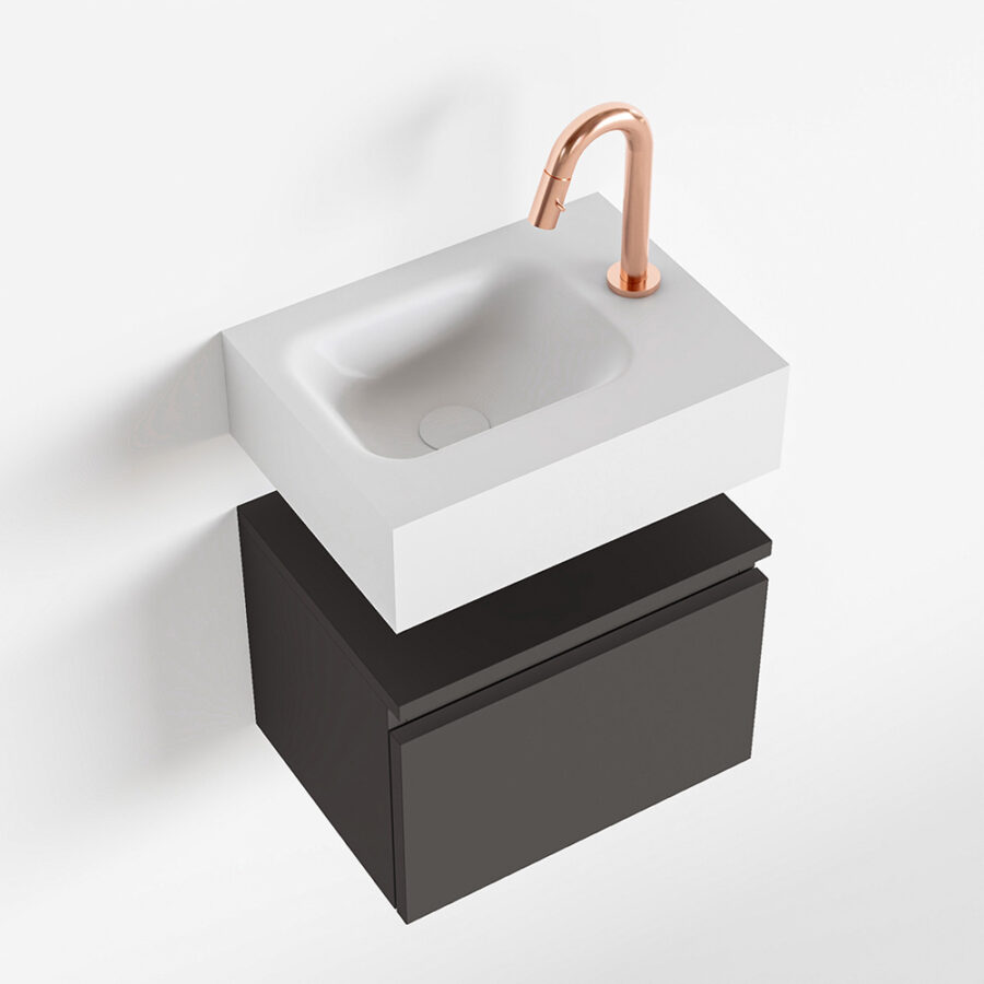 MONDIAZ ANDOR 40cm toiletmeubel dark grey. LEX 40cm wastafel talc positie links. Met 1 kraangat - Afbeelding 4