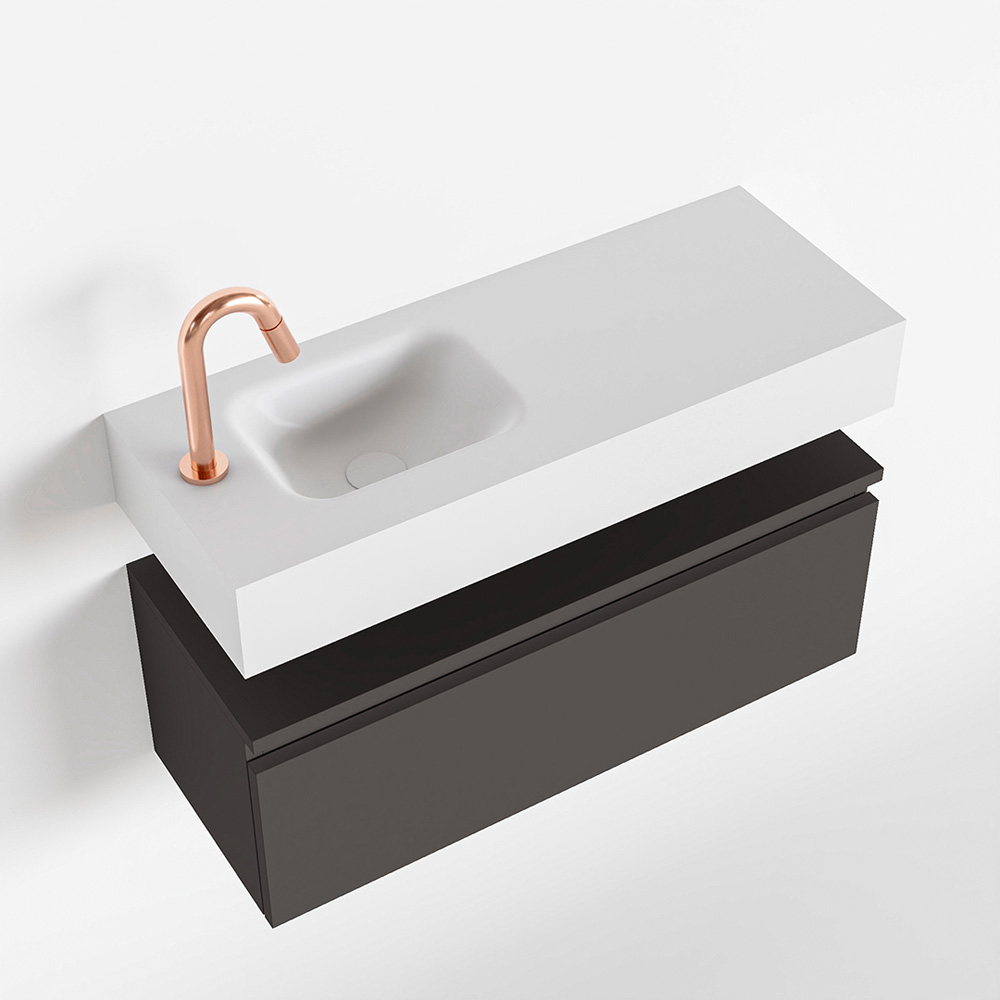 MONDIAZ ANDOR 80cm toiletmeubel dark grey. LEX 80cm wastafel talc positie links. Met 1 kraangat - Afbeelding 4