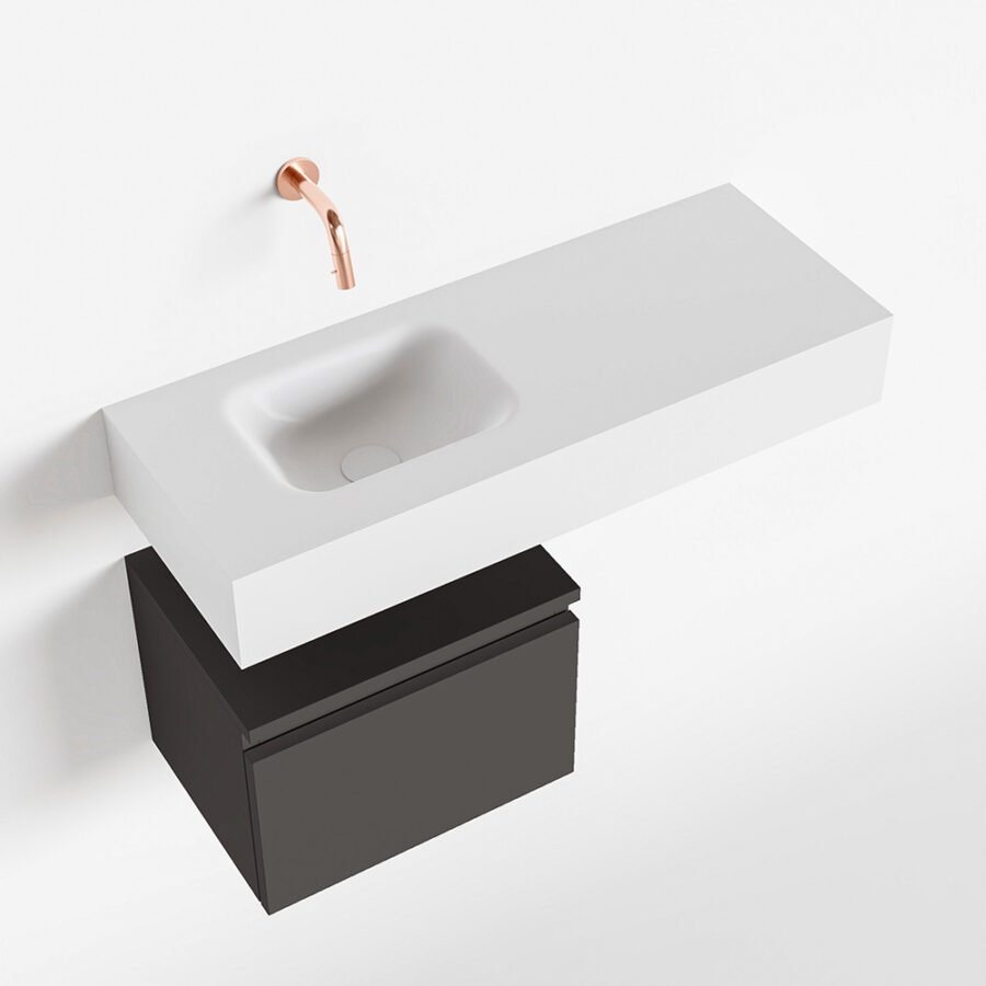 MONDIAZ ANDOR 40cm toiletmeubel dark grey. LEX 80cm wastafel talc positie links. Zonder kraangat - Afbeelding 4