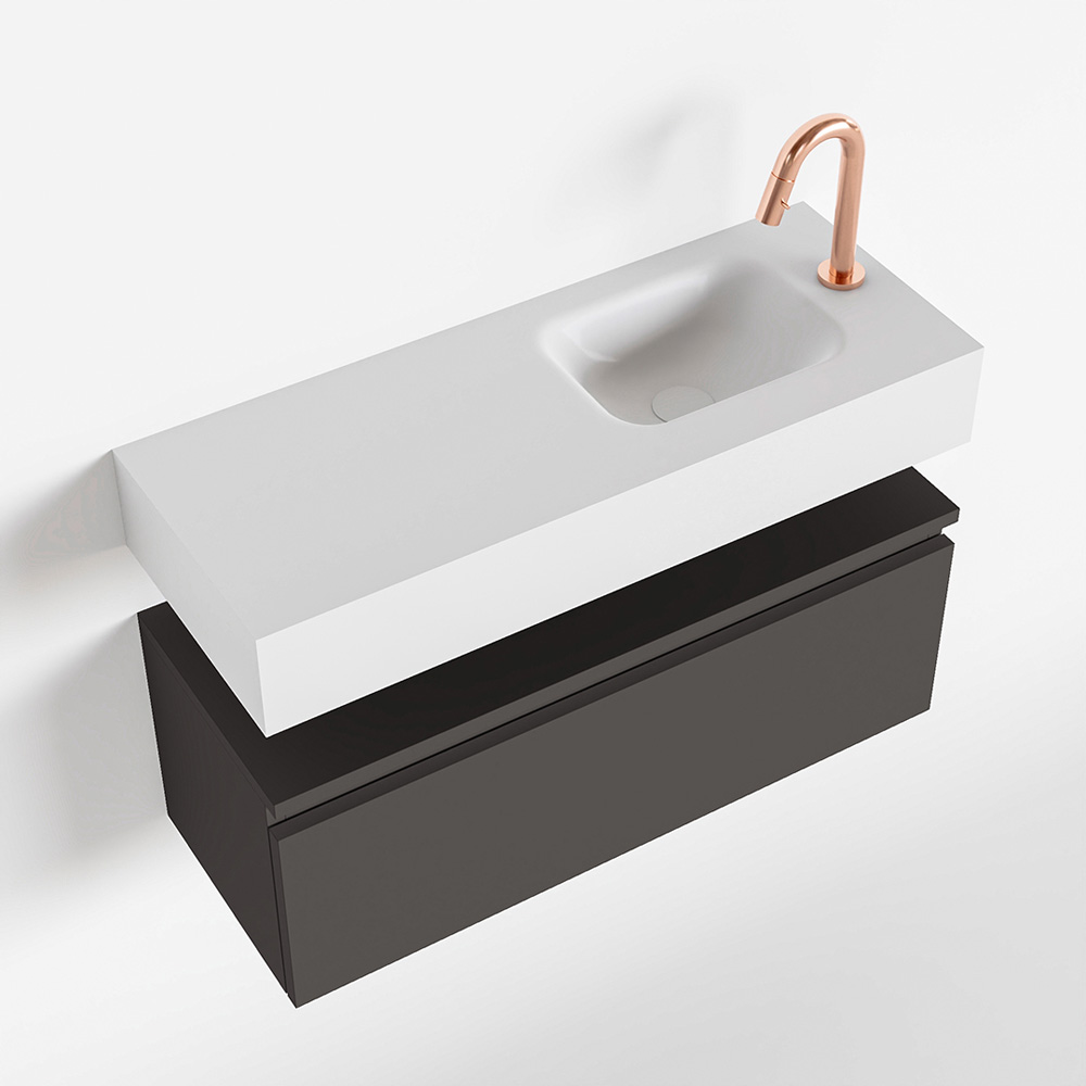 MONDIAZ ANDOR 80cm toiletmeubel dark grey. LEX 80cm wastafel talc positie rechts. Met 1 kraangat - Afbeelding 4
