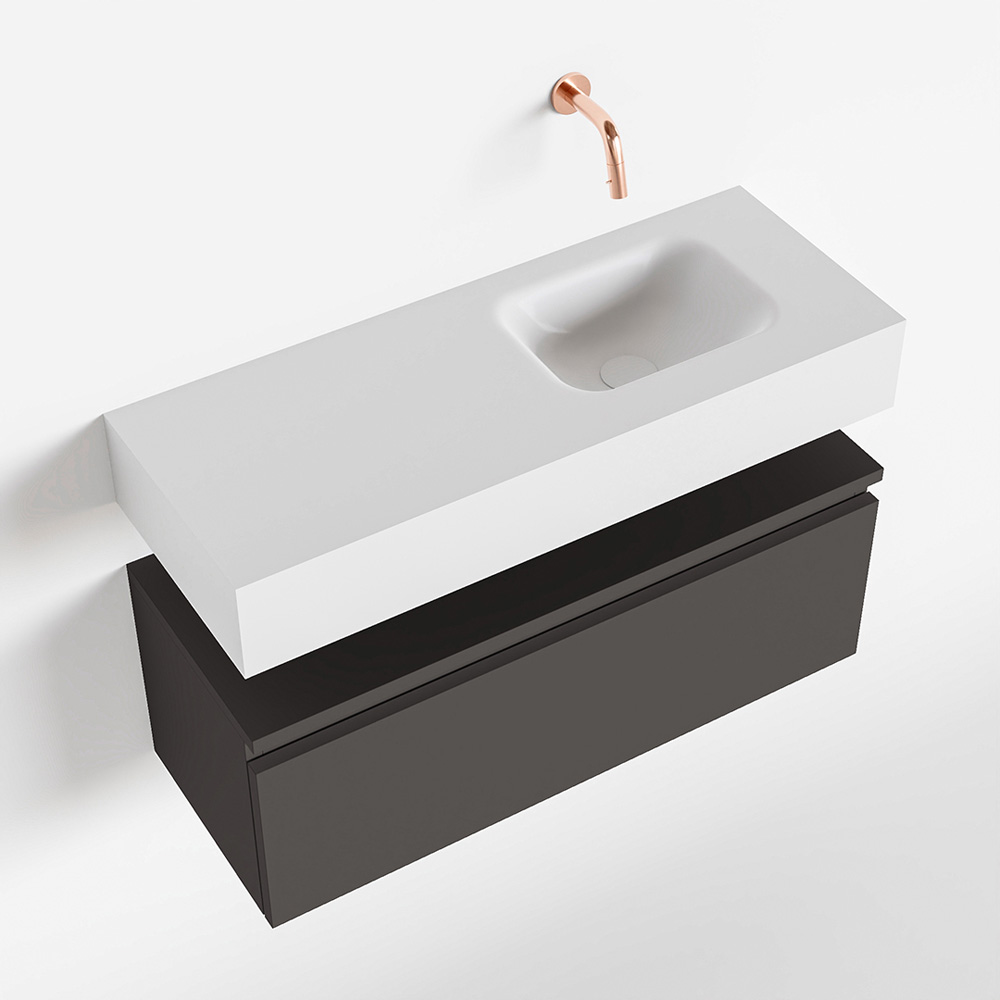 MONDIAZ ANDOR 80cm toiletmeubel dark grey. LEX 80cm wastafel talc positie rechts. Zonder kraangat - Afbeelding 4